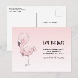 Niedlich-rosa-Flamingo-Illustration Save the Date Einladungspostkarte