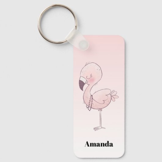 Niedlich-rosa-Flamingo-Illustration Schlüsselanhänger (Vorderseite)