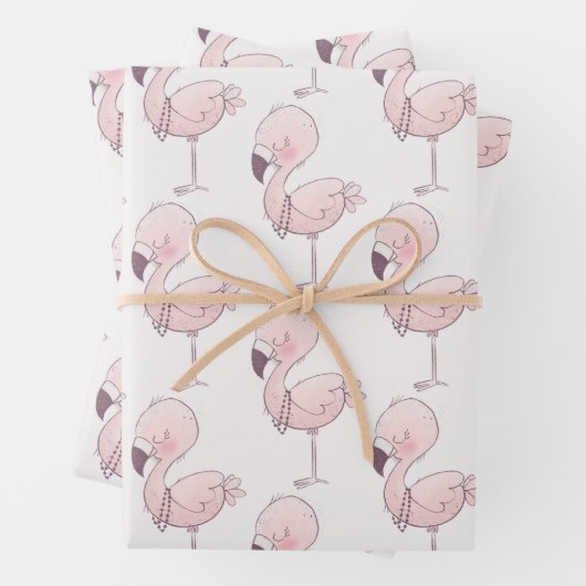 Niedlich rosa Flamingo Illustrationsmuster Geschenkpapier Set (Beispiel)