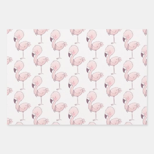 Niedlich rosa Flamingo Illustrationsmuster Geschenkpapier Set (Vorderseite)
