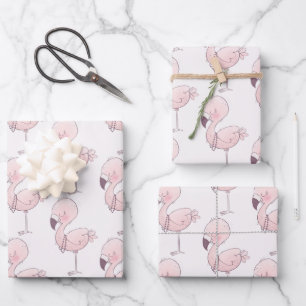 Niedlich rosa Flamingo Illustrationsmuster Geschenkpapier Set