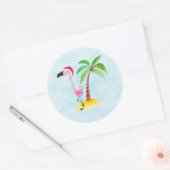 Niedlich rosa Flamingo in einer Weihnachtsmannmütz Runder Aufkleber (Umschlag)