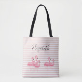 Niedlich rosa Flamingo Individuelle Name Coral Str Tasche (Vorderseite)