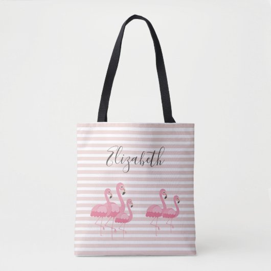 Niedlich rosa Flamingo Individuelle Name Coral Str Tasche (Vorderseite)