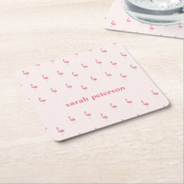 Niedlich rosa Flamingo individuelle Name pink Rechteckiger Pappuntersetzer
