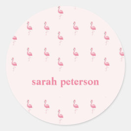 Niedlich rosa Flamingo individuelle Name pink Runder Aufkleber