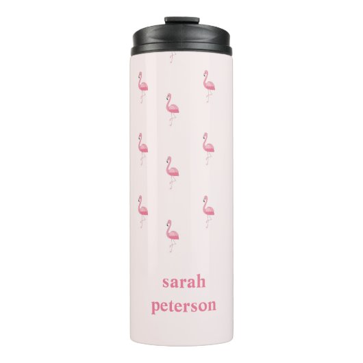 Niedlich rosa Flamingo individuelle Name pink Thermosbecher (Vorderseite)