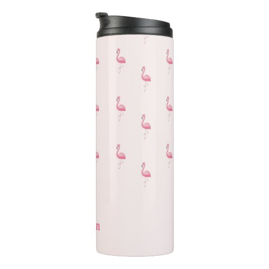 Niedlich rosa Flamingo individuelle Name pink Thermosbecher (Nach rechts gedreht)