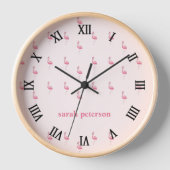 Niedlich rosa Flamingo individuelle Name pink Uhr (Vorderseite)
