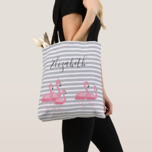 Niedlich rosa Flamingo Individuelle Name Trendy Gr Tasche