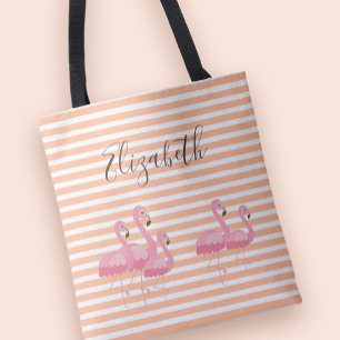Niedlich rosa Flamingo Individuelle Name Trendy Pe Tasche