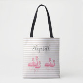 Niedlich rosa Flamingo Individuelle Name Trendy Ta Tasche (Vorderseite)