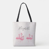 Niedlich rosa Flamingo Individuelle Name Trendy Ta Tasche (Rückseite)