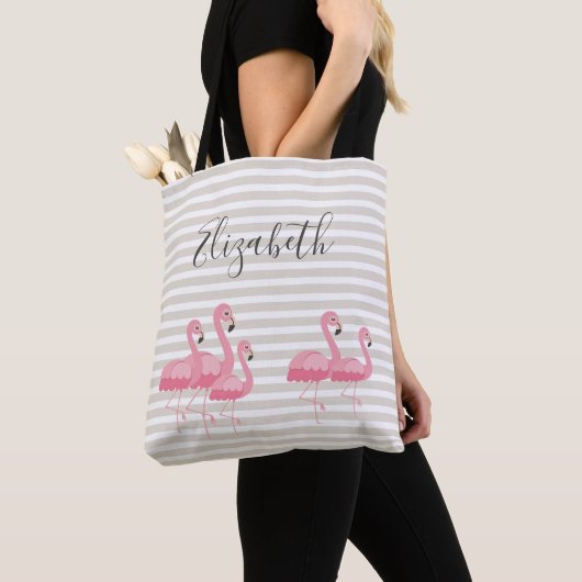 Niedlich rosa Flamingo Individuelle Name Trendy Ta Tasche (Von Nahem)