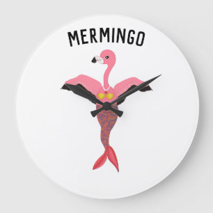 Niedlich rosa Flamingo Meerjungfrau Mythische Krea Große Wanduhr
