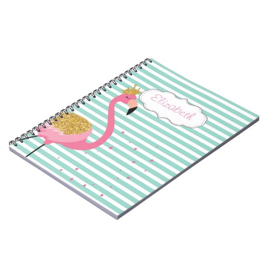 Niedlich rosa Flamingo Minze Grüne Streifen Notizblock (Linke Seite)