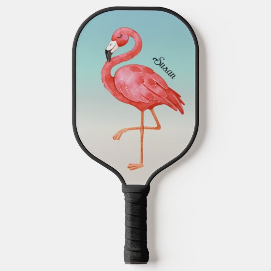 Niedlich rosa Flamingo Mit Monogramm Pickleball Schläger (Vorderseite)