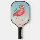 Niedlich rosa Flamingo Mit Monogramm Pickleball Schläger (Rückseite)