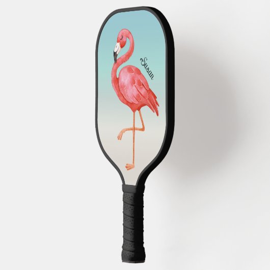 Niedlich rosa Flamingo Mit Monogramm Pickleball Schläger (Links)