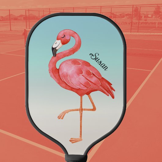 Niedlich rosa Flamingo Mit Monogramm Pickleball Schläger