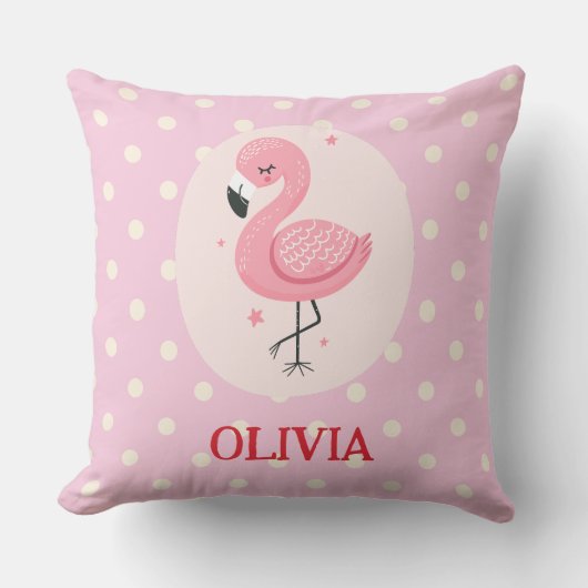 Niedlich rosa Flamingo mit Polka Docks Kissen (Vorderseite)