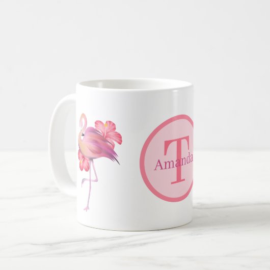 niedlich rosa Flamingo, Monogramm Kaffee Tasse hin (Vorderseite Links)