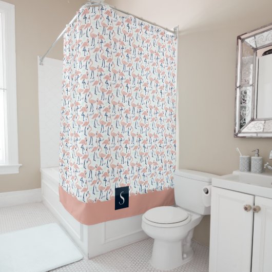 Niedlich rosa Flamingo Muster Monogram Duschvorhang (Beispiel)