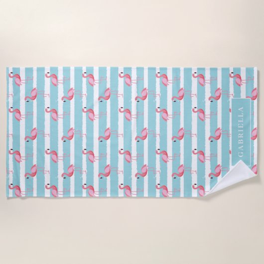 Niedlich rosa Flamingo-Muster Strandtuch (Vorderseite)