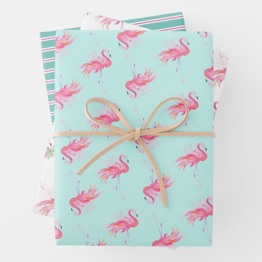 Niedlich rosa Flamingo Muster Wasserfarbe Geschenkpapier Set (Beispiel)