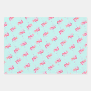 Niedlich rosa Flamingo Muster Wasserfarbe Geschenkpapier Set