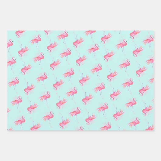 Niedlich rosa Flamingo Muster Wasserfarbe Geschenkpapier Set (Vorderseite)