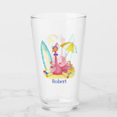 niedlich rosa Flamingo Name hinzufügen Glas (Vorderseite)