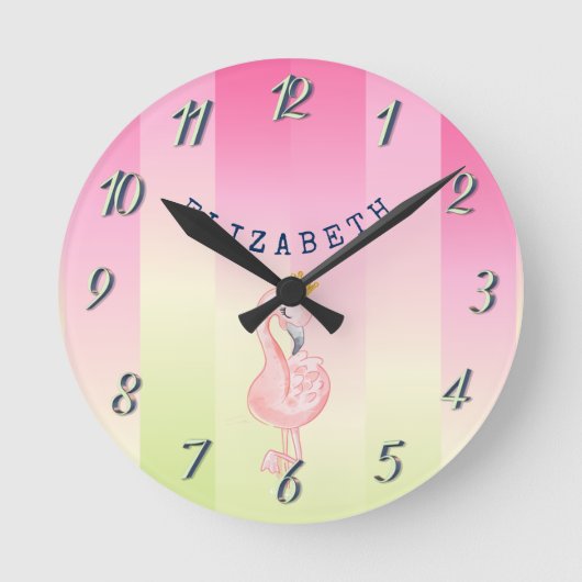 Niedlich rosa Flamingo Ombre Streifen   Runde Wanduhr (Vorderseite)