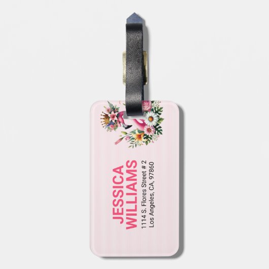 Niedlich rosa Flamingo Spring Tropical Blume Gepäckanhänger (Rückseite vertikal)