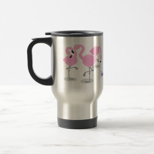 Niedlich rosa Flamingo Trio Cartoon personalisiert Reisebecher (Links)