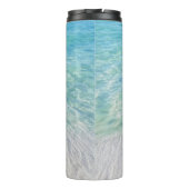 Niedlich rosa Flamingo Tropical Beach Name Fine Ar Thermosbecher (Rückseite)