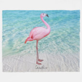 Niedlich rosa Flamingo Tropical Sandy Beach Name Fleecedecke (Vorderseite (Horizontal))