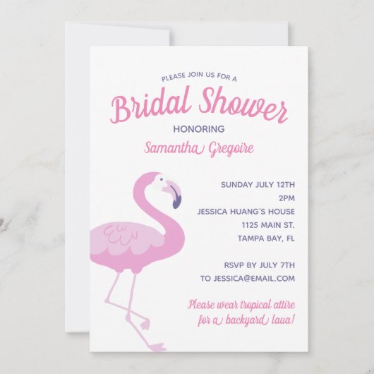 Niedlich rosa Flamingo Tropical Summer Brautparty Einladung (Vorderseite)