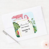 Niedlich rosa Flamingo Tropisches Thema Save the D Quadratischer Aufkleber (Umschlag)