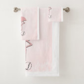 Niedlich rosa Flamingo Wasserfarbe Aussehen Badetu Badhandtuch Set (Insitu)