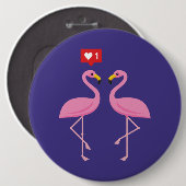 Niedlich rosa Flamingo wie Herzpastel Button (Vorne & Hinten)