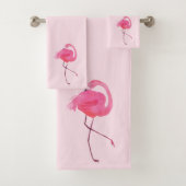 Niedlich rosa FlamingoPale Rosa Hintergrund Badhandtuch Set (Insitu)