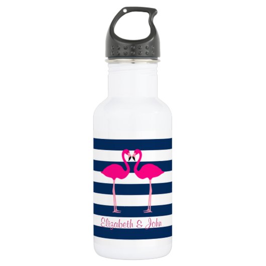 Niedlich rosa Flamingos in Liebe, Personalisiert g Trinkflasche (Vorderseite)