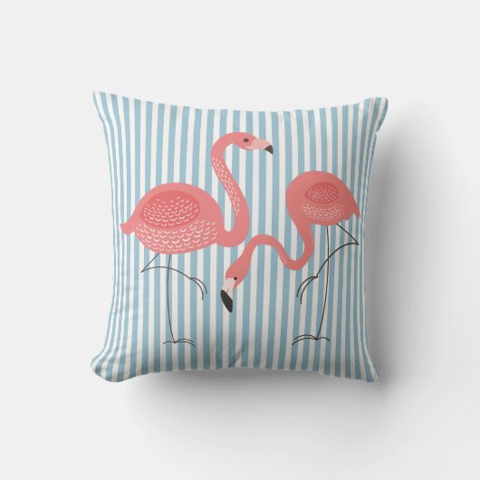Niedlich rosa Flamingos mit weißen und blauen Stre Kissen (Vorderseite)