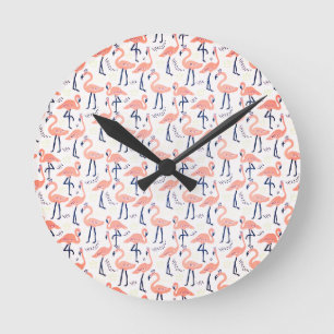 Niedlich rosa Flamingos Runde Wanduhr
