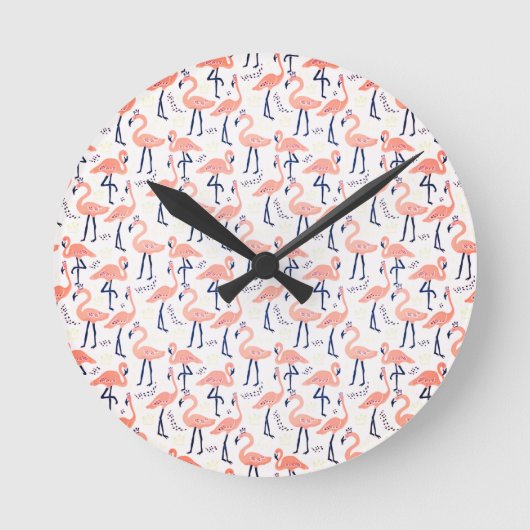 Niedlich rosa Flamingos Runde Wanduhr (Vorderseite)