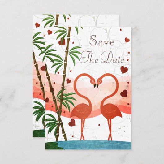 Niedlich rosa Flamingos Save the Date (Vorne/Hinten)