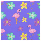 Niedlich rosa Flamingos und Blume Blau Stoff (Nahaufnahme)