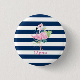 Niedlich rosa FlamingosTropisches Leaf,Streifen Button