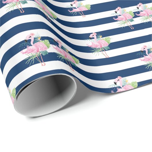 Niedlich rosa FlamingosTropisches Leaf,Striped Cla Geschenkpapier (Rolleneckpunkt)
